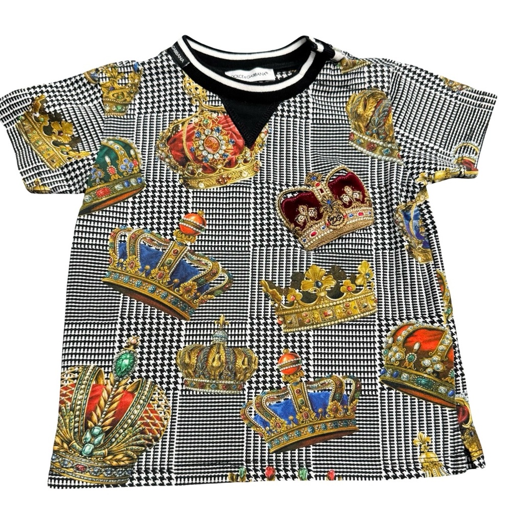 Dolce & Gabbana Kids Crown Tee Black Gold 12-18M Designer Luxury Baby Shirt